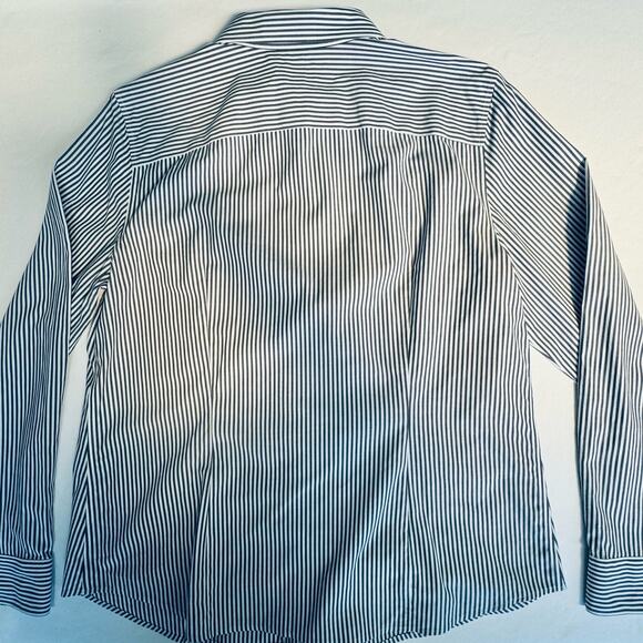Talbots Button Up Shirt Women Sz 16 Long Sleeve Cotton Spandex Gray White Stripe - Picture 7 of 8